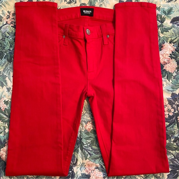 HUDSON Jeans Holiday Red Colette Midrise Skinny Size 27 Waist 28” Inseam 31.5”. - Picture 2 of 10